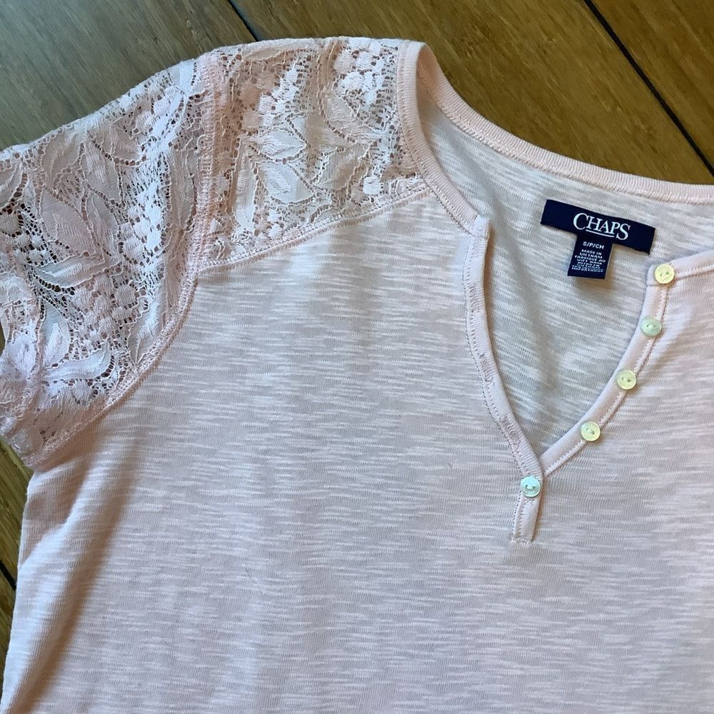 Chaps Soft Pink Henley Style Top - Picture 3 of 5